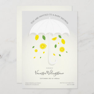 Umbrella White Grey Lemons Cartoon Baby Shower Invitation