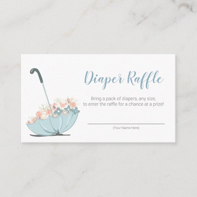 Umbrella with Flowers Boy Diaper Raffle Ticket Enclosure Card (Front)
