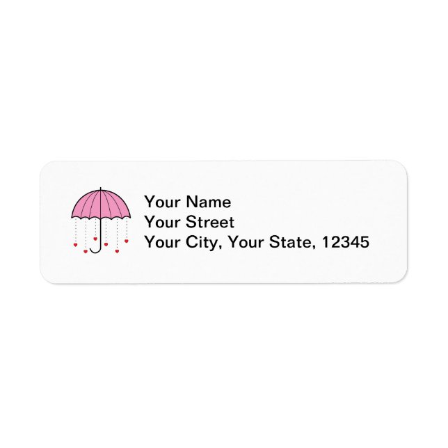 Umbrella with Hearts (Pink) Return Address Label (Front)