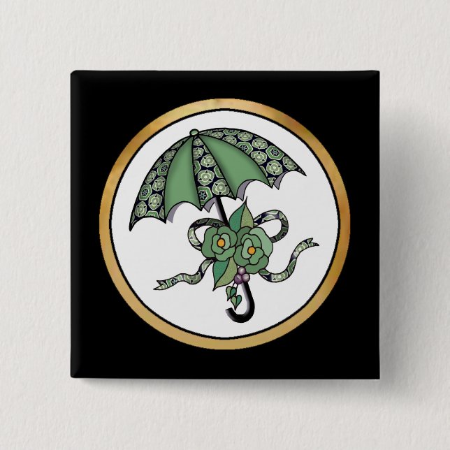 Umbrella with Roses 06 15 Cm Square Badge (Front)