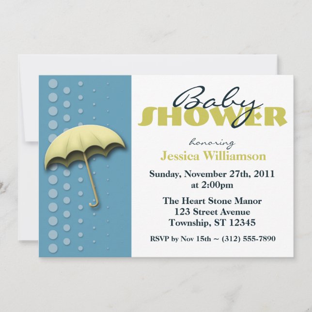 Umbrella Yellow & Blue Baby Shower Invitations (Front)