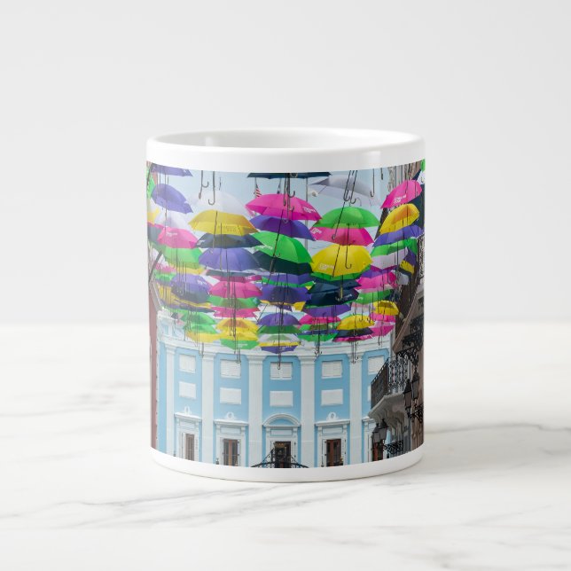 Umbrellas Above San Juan Streets and Mansion Large Coffee Mug (Front)