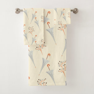 Umbrellas and Autumn Foliage  Bath Towel Set