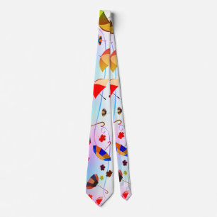 Umbrellas and leaves tie