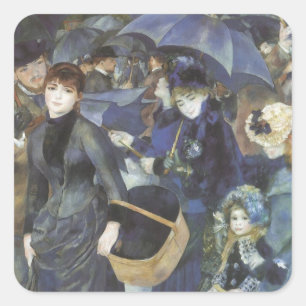 Umbrellas by Pierre Renoir, Vintage Impressionism Square Sticker