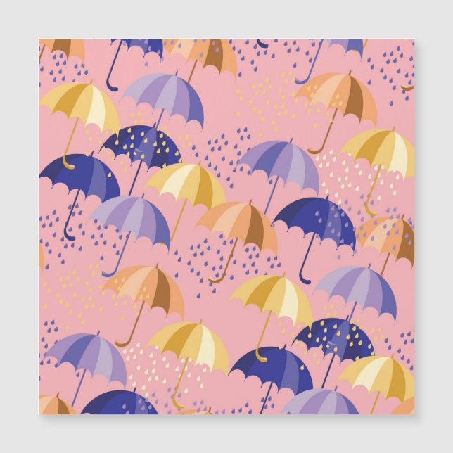 Umbrellas, drops, colourful seamless motif. (Front)