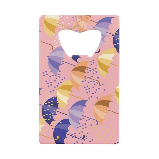 Umbrellas, drops, colourful seamless motif. (Front)