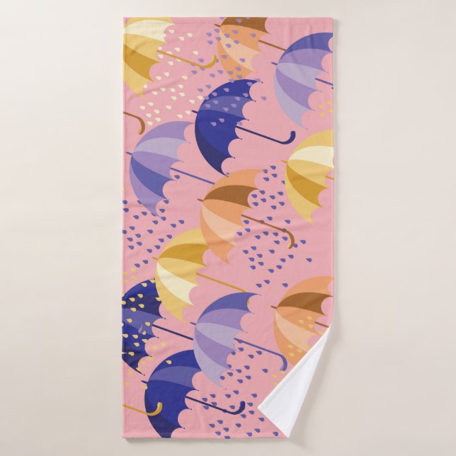 Umbrellas, drops, colourful seamless motif. bath towel (Bath Towel)