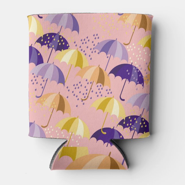 Umbrellas, drops, colourful seamless motif. can cooler (Front)