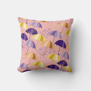Umbrellas, drops, colourful seamless motif. cushion