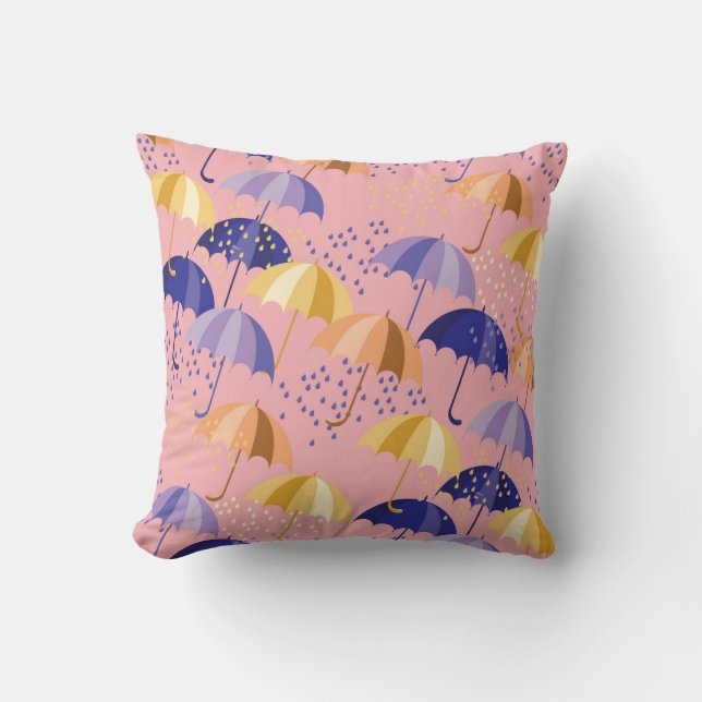 Umbrellas, drops, colourful seamless motif. cushion (Front)
