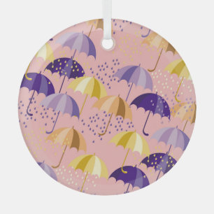 Umbrellas, drops, colourful seamless motif. glass tree decoration