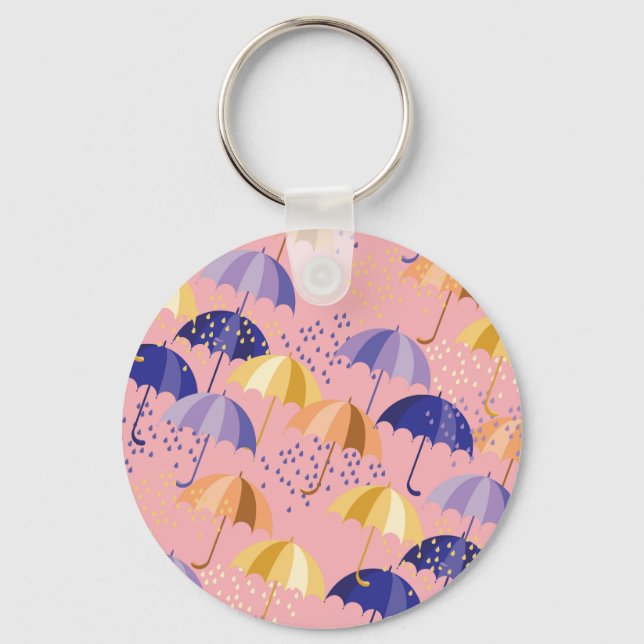 Umbrellas, drops, colourful seamless motif. key ring (Front)