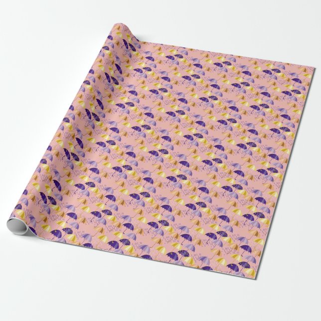 Umbrellas, drops, colourful seamless motif. wrapping paper (Unrolled)