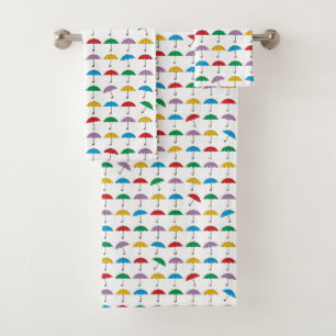 Umbrellas in Rain Bath Towel Set