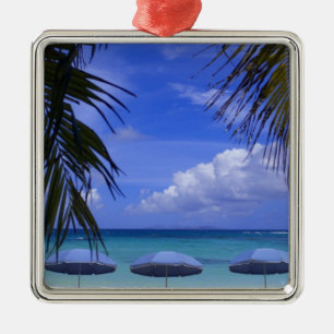 umbrellas on beach, St. Maarten, Caribbean Metal Ornament