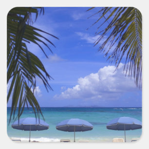 umbrellas on beach, St. Maarten, Caribbean Square Sticker