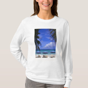 umbrellas on beach, St. Maarten, Caribbean T-Shirt