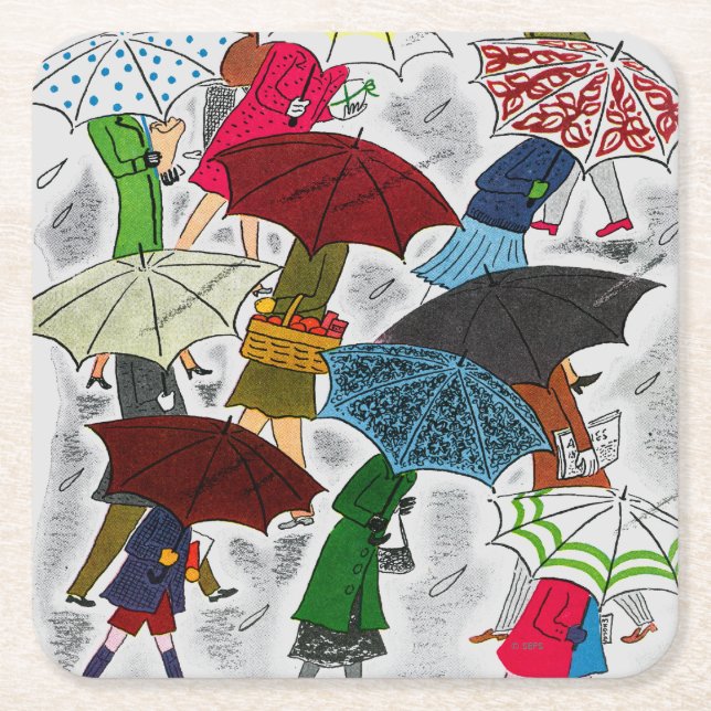 Umbrellas Square Paper Coaster (Front)