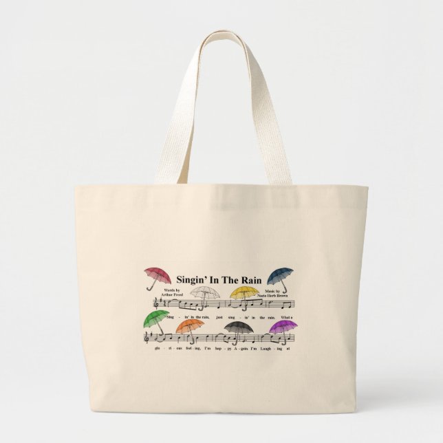 Umbrellas w/Sheet Music Background Large Tote Bag (Front)