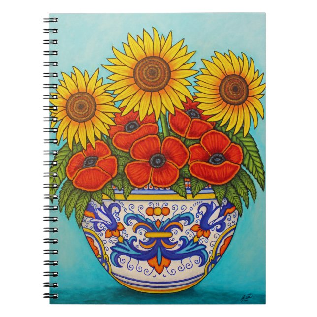 Umbria Bouquet Poppy Sunflower Note Book (Front)