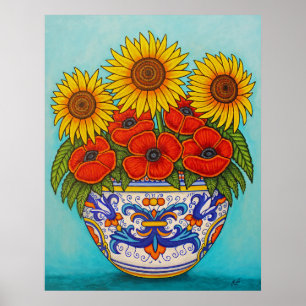 Umbria Bouquet Poppy Sunflower Poster Print