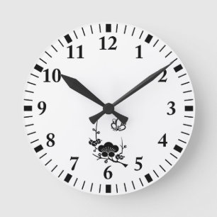 Ume branch and Butterfly-shaped ume blossom Round Clock