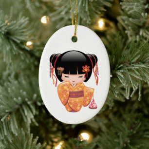 Ume Kokeshi Doll - Cute Japanese Geisha Girl Ceramic Ornament