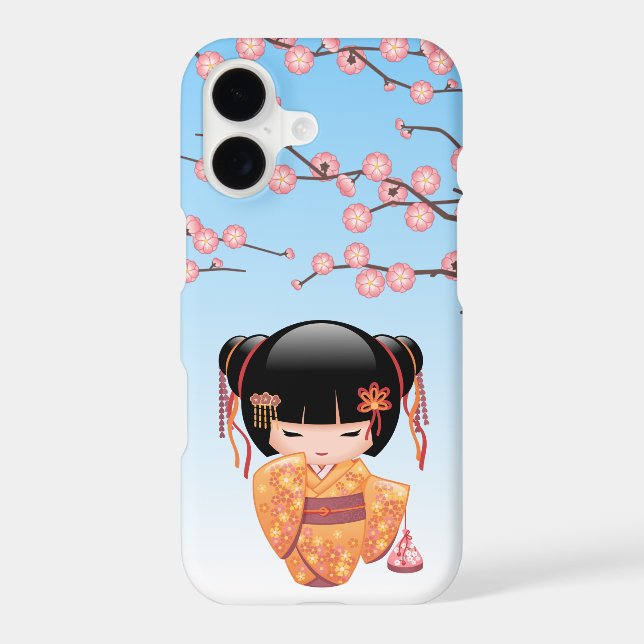 Ume Kokeshi Doll Japanese Geisha Girl Blue (Back)