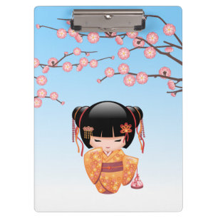 Ume Kokeshi Doll - Japanese Geisha Girl Blue Clipboard