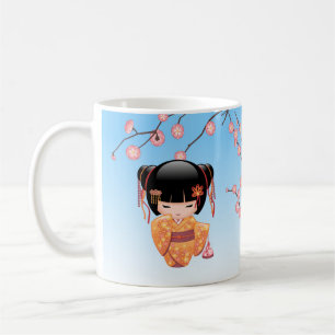 Ume Kokeshi Doll - Japanese Geisha Girl Blue Coffee Mug