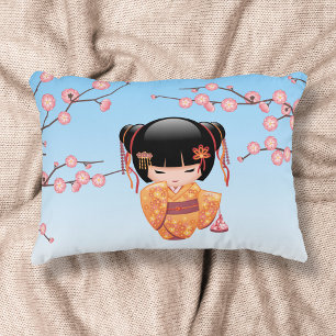 Ume Kokeshi Doll - Japanese Geisha Girl Blue Decorative Cushion