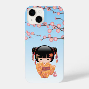 Ume Kokeshi Doll - Japanese Geisha Girl Blue iPhone 14 Case