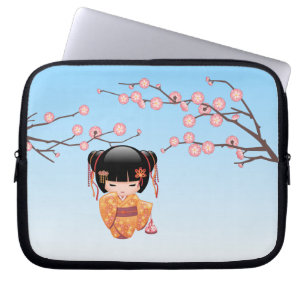 Ume Kokeshi Doll - Japanese Geisha Girl Blue Laptop Sleeve