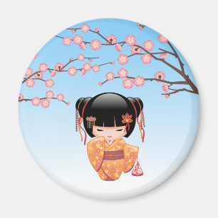Ume Kokeshi Doll - Japanese Geisha Girl Blue Magnet