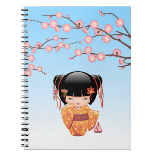 Ume Kokeshi Doll - Japanese Geisha Girl Blue Notebook