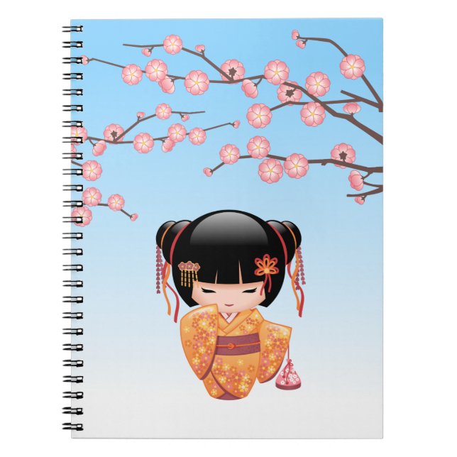 Ume Kokeshi Doll - Japanese Geisha Girl Blue Notebook (Front)