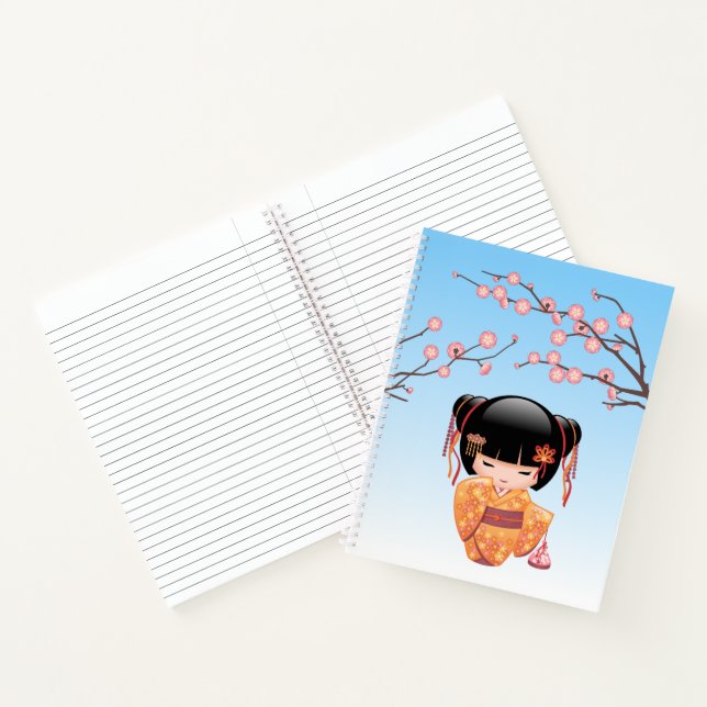 Ume Kokeshi Doll - Japanese Geisha Girl Blue Notebook (Inside)