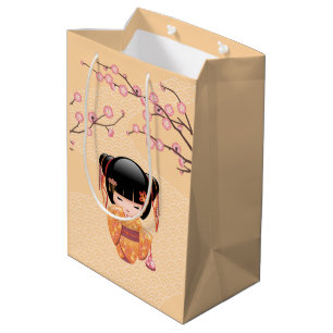 Ume Kokeshi Doll - Japanese Geisha Girl Yellow Medium Gift Bag