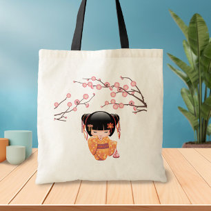 Ume Kokeshi Doll - Japanese Peach Geisha Girl 3 Tote Bag