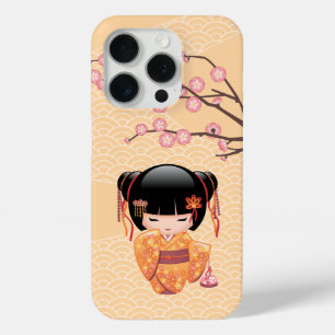 Ume Kokeshi Doll - Japanese Peach Geisha Girl iPhone 15 Pro Case