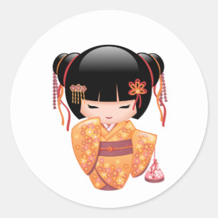 Ume Kokeshi Doll - Japanese Peach Geisha Girl Classic Round Sticker