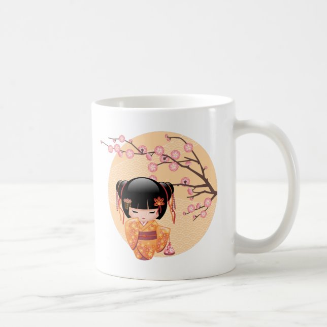 Ume Kokeshi Doll - Japanese Peach Geisha Girl Coff Coffee Mug (Right)