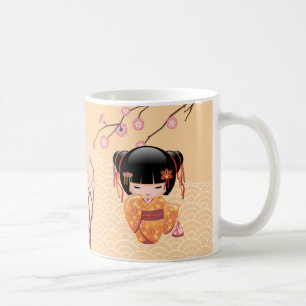 Ume Kokeshi Doll - Japanese Peach Geisha Girl Coffee Mug