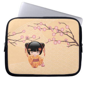 Ume Kokeshi Doll - Japanese Peach Geisha Girl Laptop Sleeve