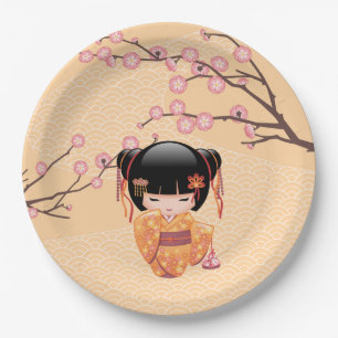 Ume Kokeshi Doll - Japanese Peach Geisha Girl Paper Plate