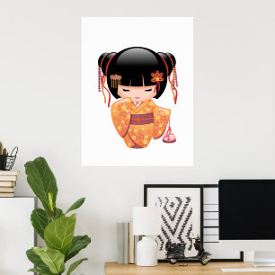 Ume Kokeshi Doll - Japanese Peach Geisha Girl Poster
