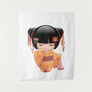 Ume Kokeshi Doll - Japanese Peach Geisha Girl Tapestry