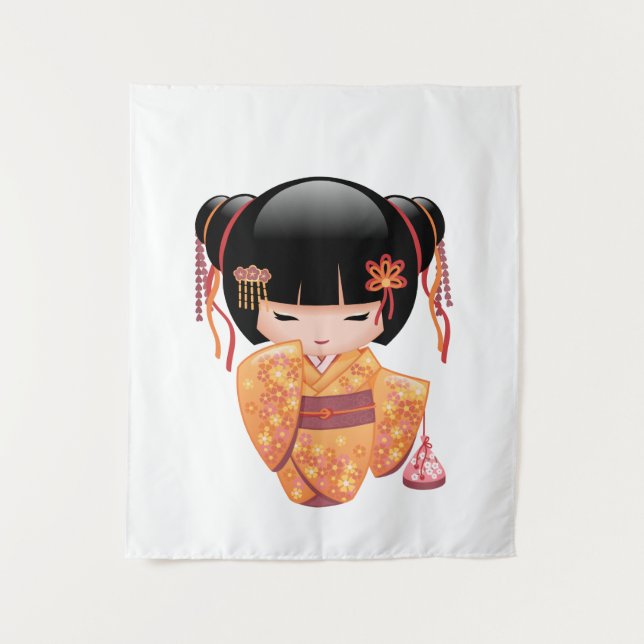 Ume Kokeshi Doll - Japanese Peach Geisha Girl Tapestry (Front)