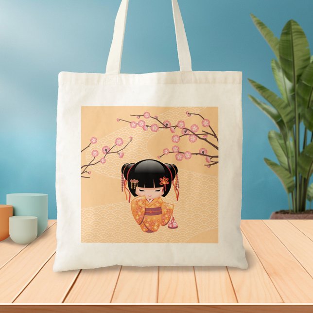 Ume Kokeshi Doll - Japanese Peach Geisha Girl Tote Bag (Creator Uploaded)